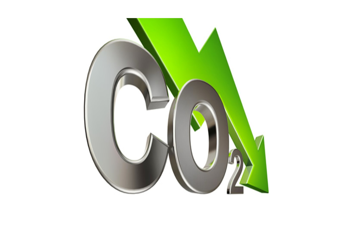 Symbole CO2 avec flèche verte descendante, illustrant la réduction de l'empreinte carbone